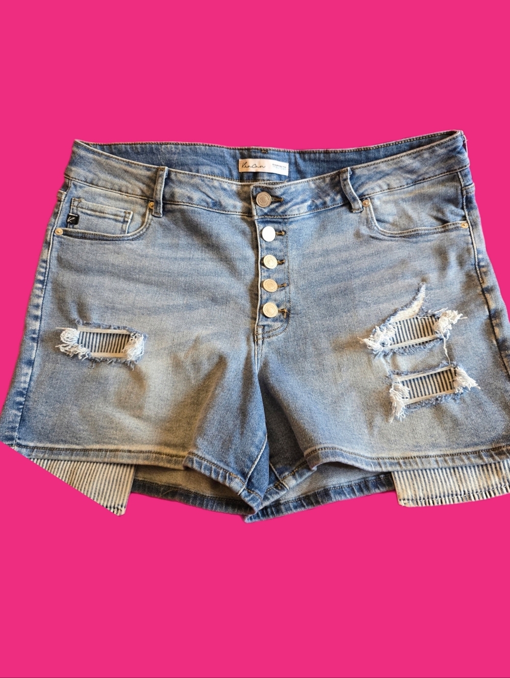 "KanCan" High-Rise Distressed Button Fly Denim Shorts-Size 18-NWOT